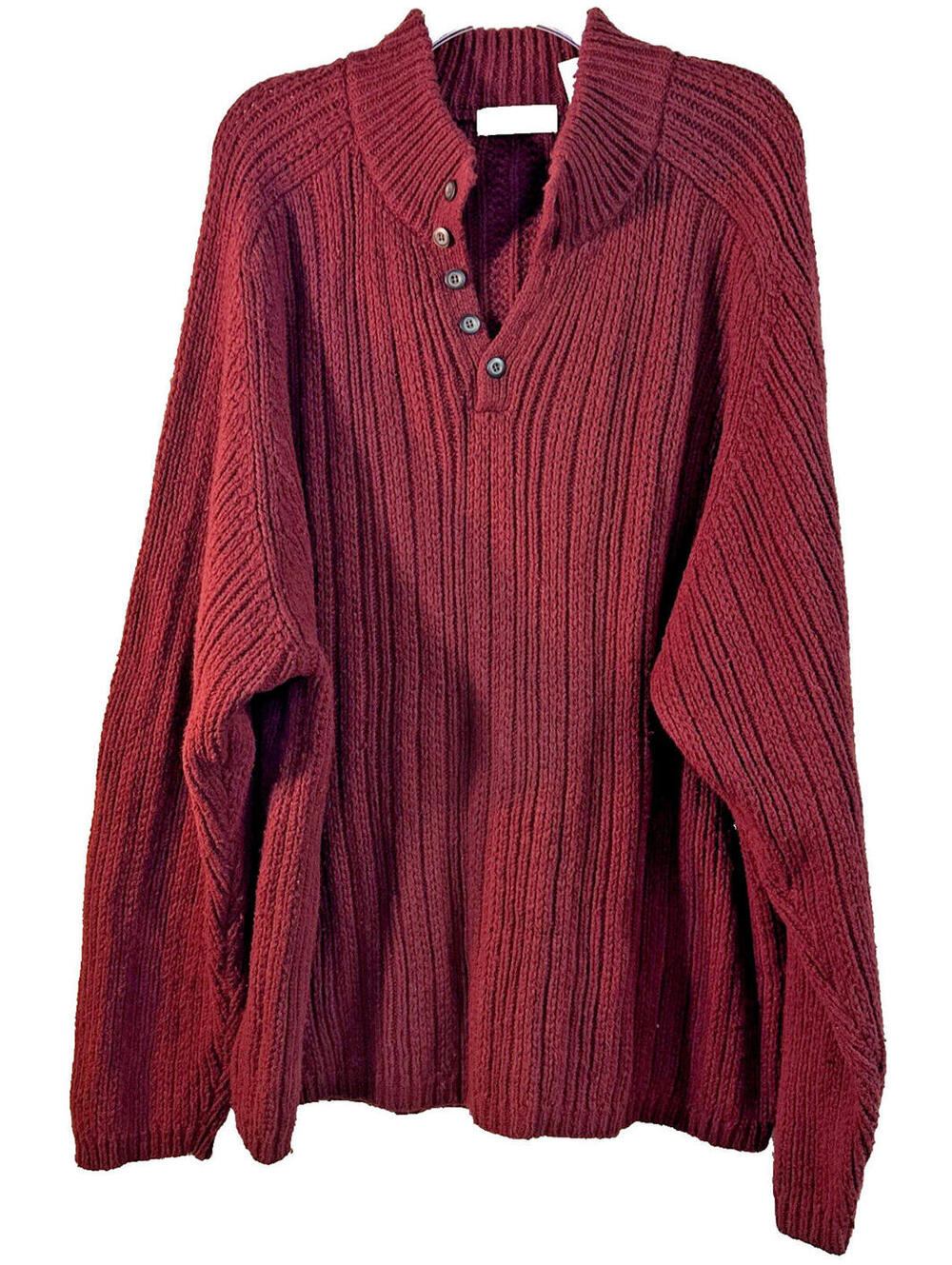 Vintage Ruff Hewn Mens X Large Burgundy Sweater Wool Blend Button Neck EUC
